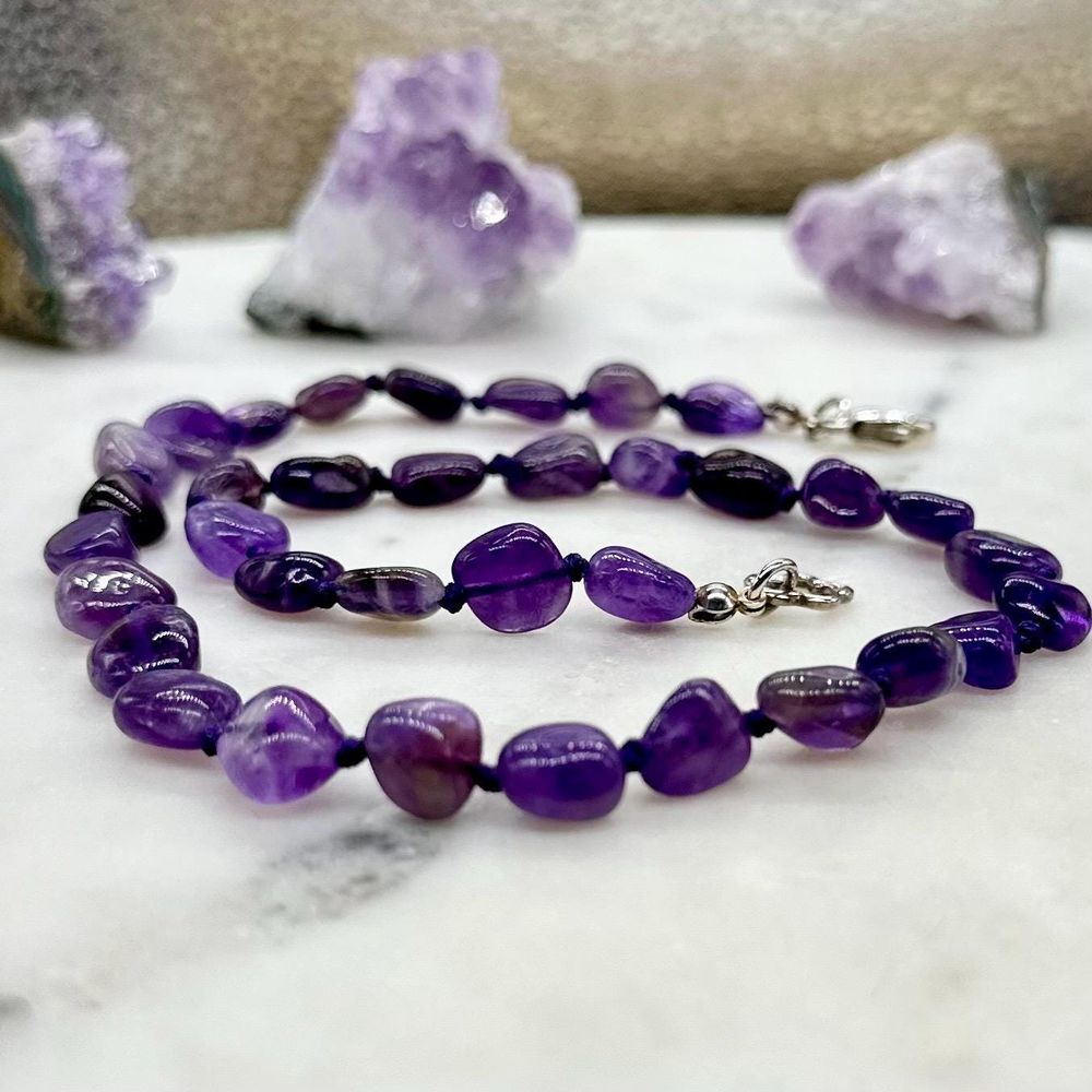 16" amethyst // adult gemstone necklace // sterling silver l...