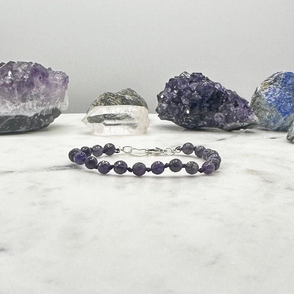 7.5”  amethyst bracelet // beaded // hand knotted // sterlin...