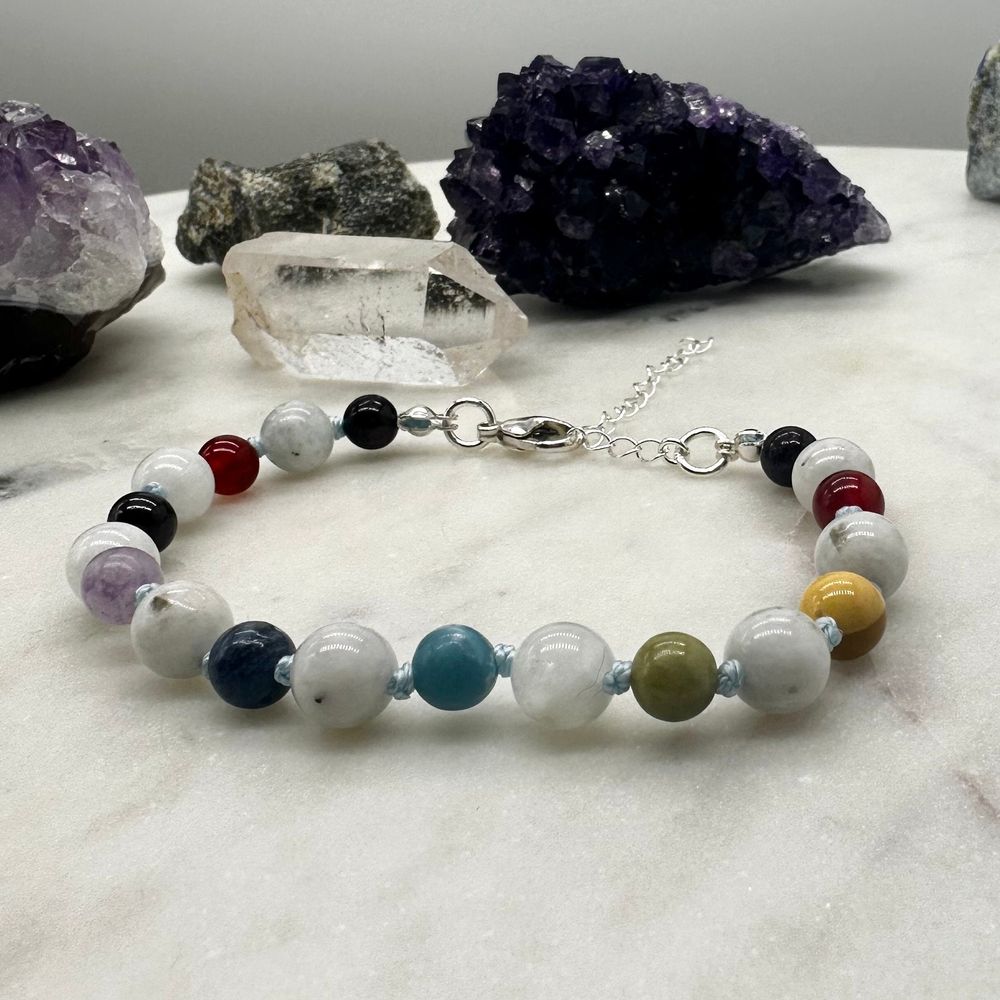 7"-9" adjustable bracelet darkspicy rainbow with moonstone /...
